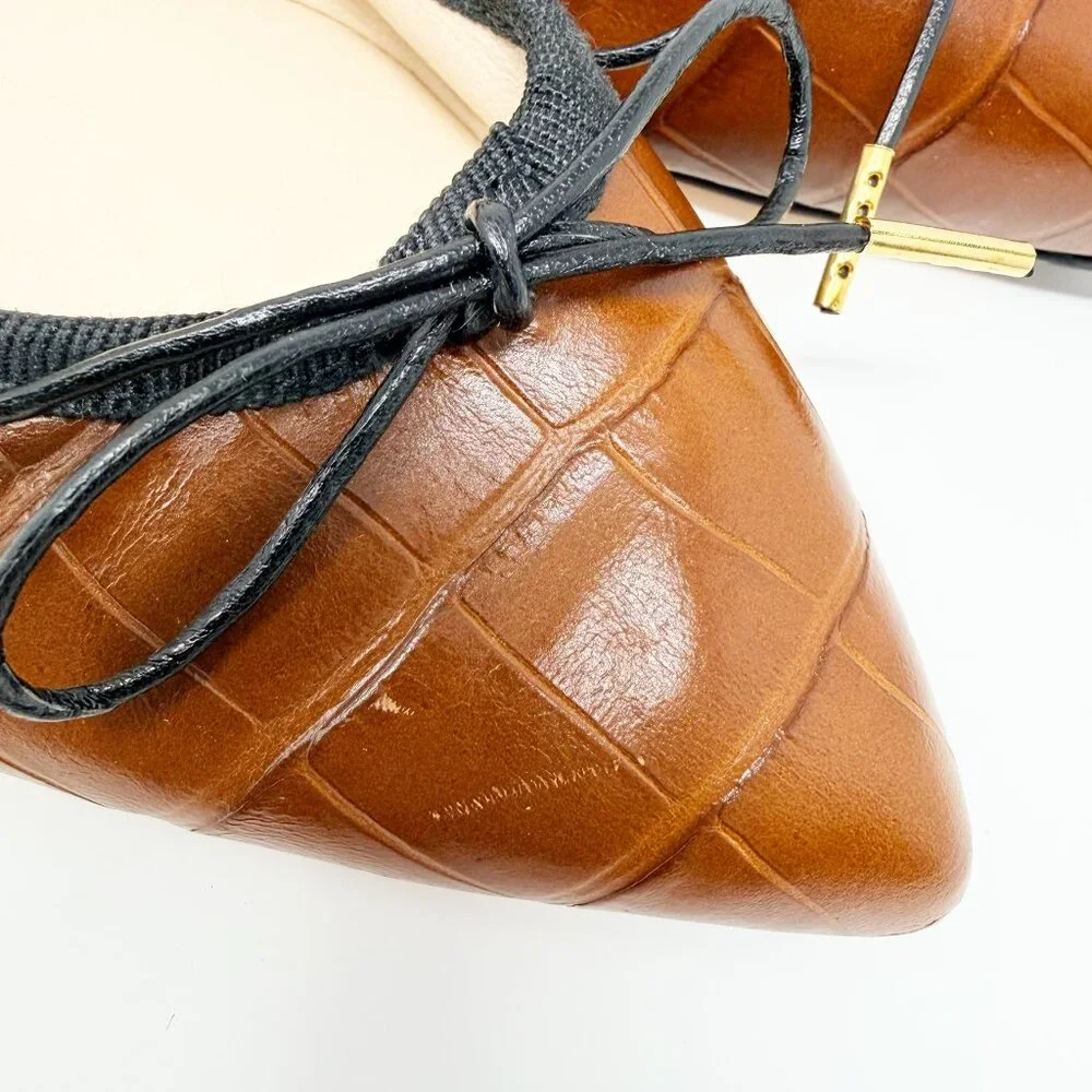 AGL Jomy Pointed Toe Ballet Flat Women's Size 39.5 (9.5 US) Cognac Made In Italy